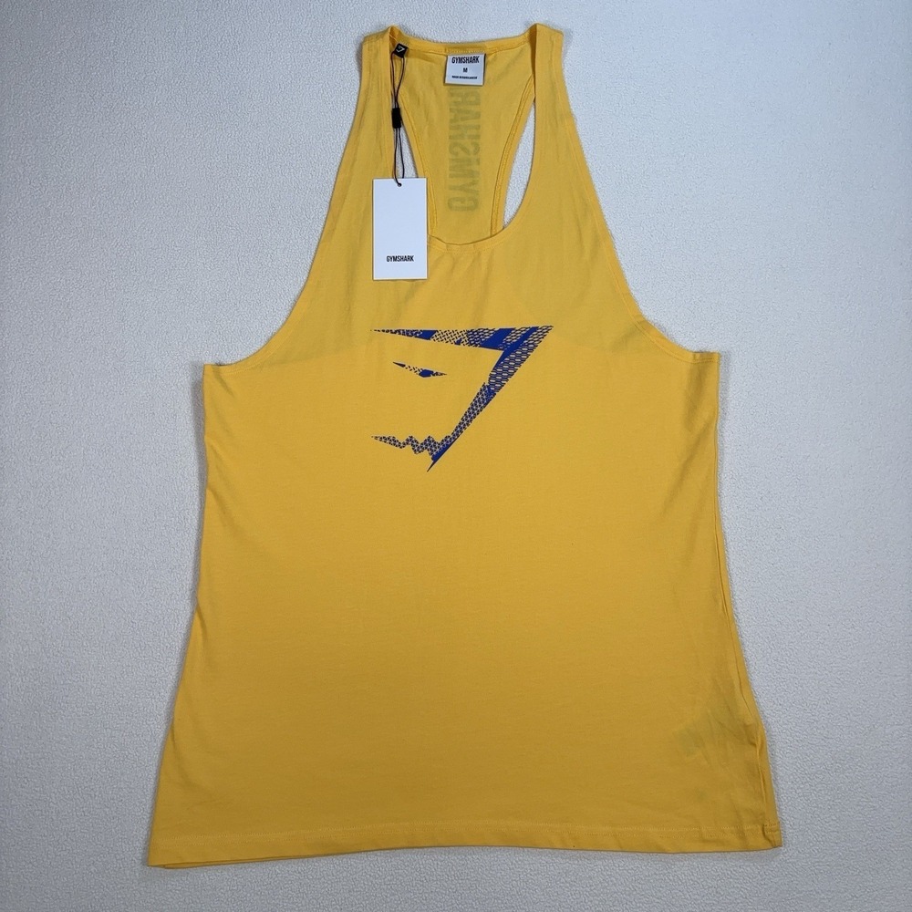 NWT Gymshark Infill Stringer Tank Top Men's M Golden Yellow Stretch Spellout Gym